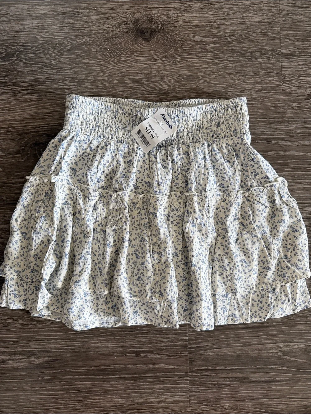 Sienna Sky White Mini Skirt with Blue Floral Print